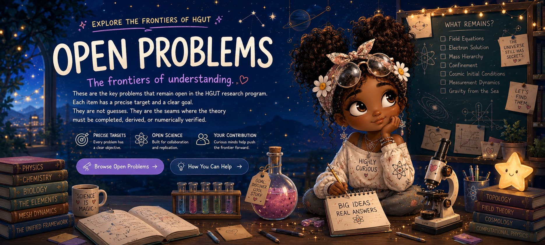 Explore the open problems remaining in the HGUT research programme