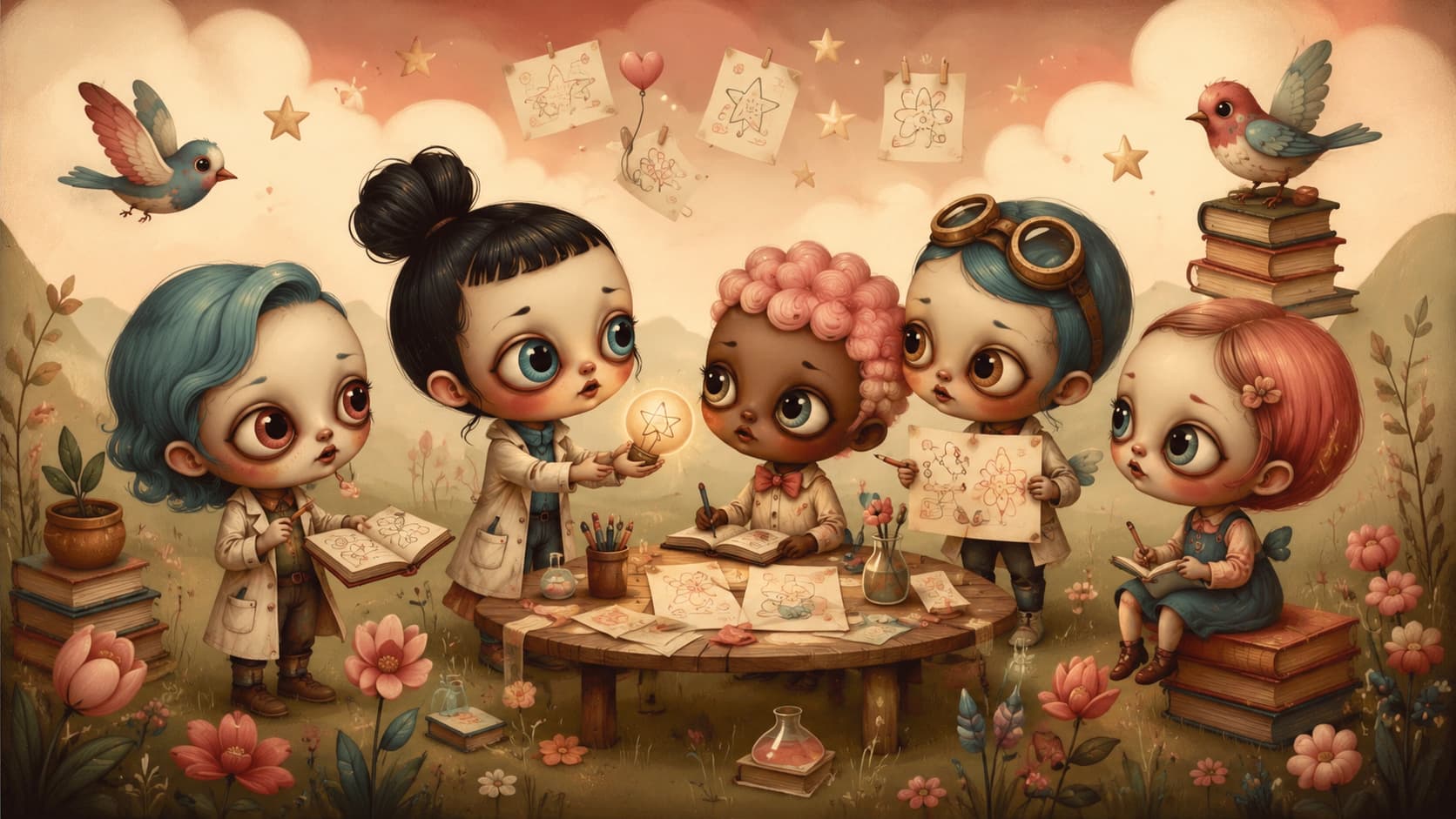 A diverse animated group sharing scientific ideas